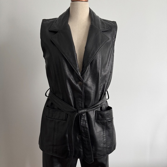 Dimitri - Black Leather Belted Vest - Picture 1 of 9